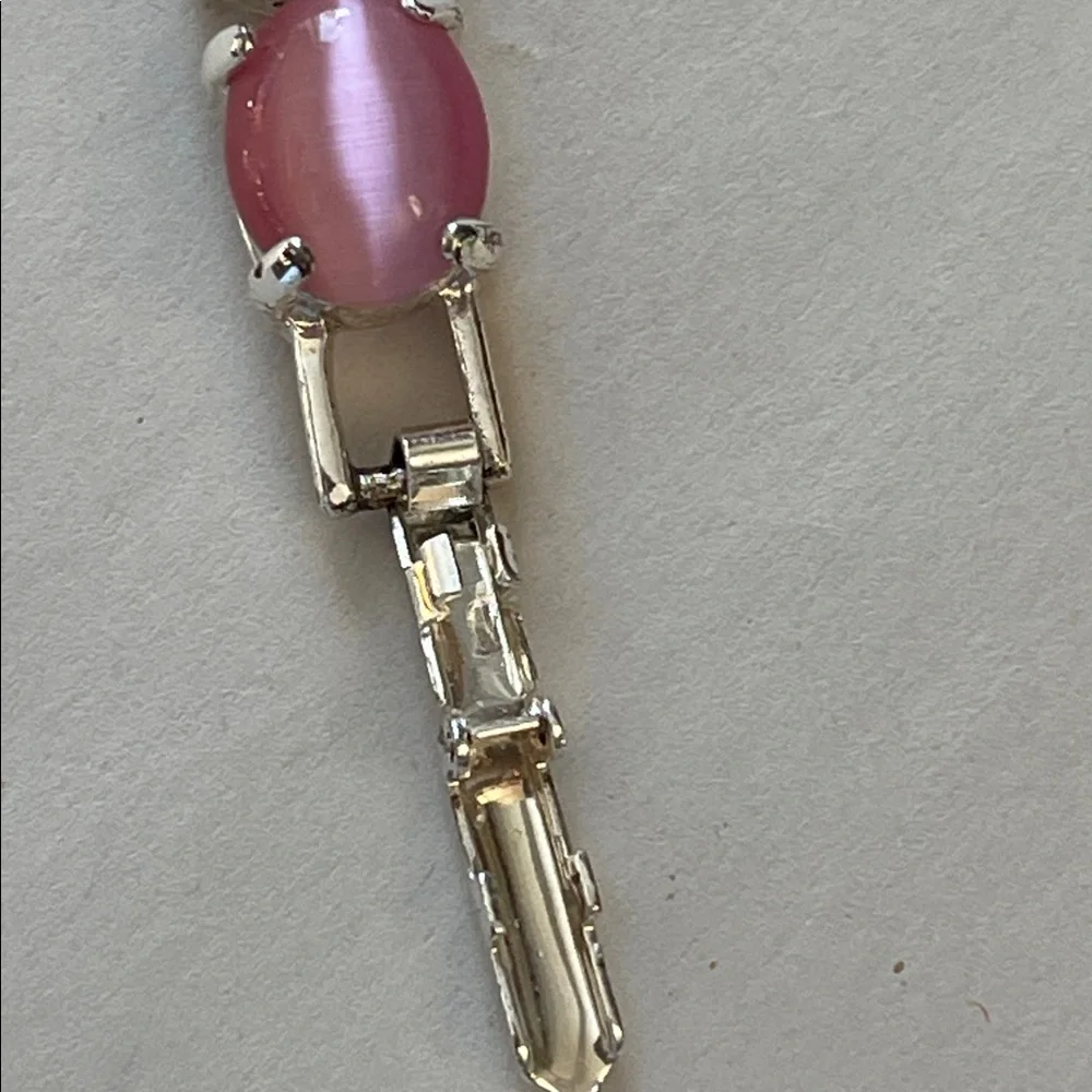 Avon 9” Silver Tone Bracelet | Pink Cabochon Stones | October Birthstone Jewelry